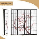 GOFLAME Japanese Style 4 Panel Room Divider, 6ft Folding Shoji Screen Room Partition with Plum Blossom Design, Solid Wood Frame, Freestanding Wall Divider, Indoor Room Separator for Home Office GOFLAME