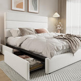 Allewie Modern Full Size Platform Bed Frame with 4 Storage Drawers and Velvet Upholstered Headboard, Wooden Slats Support, Upholstered Mattress Foundation/No Box Spring Needed/Easy Assembly, White Allewie