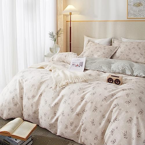 HighBuy Boho Floral Duvet Cover Full Cotton Aesthetic Bedding Set,Comforter Cover 3 Piece,Reversible Green Garden Lightweight,Soft,Zipper Closure,Breathable,All Season HighBuy