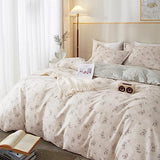 HighBuy Boho Floral Duvet Cover Full Cotton Aesthetic Bedding Set,Comforter Cover 3 Piece,Reversible Green Garden Lightweight,Soft,Zipper Closure,Breathable,All Season HighBuy