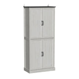 Tradare 71'' Tall Pantry Cabinet, Farmhouse Kitchen Pantry Storage Cabinet with Barn Door and Adjustable Shelves, Rustic White Wood Freestanding Cupboard for Kitchen, Dining Room Tradare