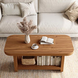 LITTLE TREE 47.2" Coffee Table, 2-Tier Coffee Table with Storage, Safe Rounded Corners, Square Modern Farmhouse Table for Living Room, Bedroom, Kids Room, 47.24" W x 23.62" D, Brown LITTLE TREE