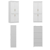 ECACAD White Wardrobe Armoire with 4 Doors, 3-Tier Shelves & Hanging Rod, Wooden Closet Storage Cabinet for Bedroom (30.2”W x 19.3”D x 74.8”H) ECACAD