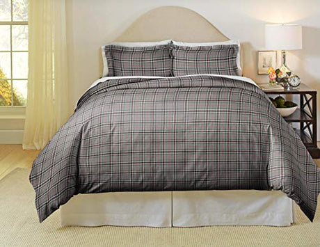 Pointehaven 180 GSM Luxury Cotton Printed Flannel Duvet Set - Button Closure 100% Cotton Double Brushed Flannel Derby Printed Duvet Set with Tie-Backs All Season King/Cal King Pointehaven