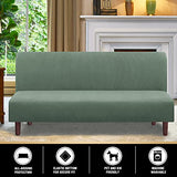 PrinceDeco Stretch Futon Slipcover Armless Futon Bed Cover Furniture Protector Without Armrests with Elastic Bottom for Kids, Soft Jacquard Fabric Small Checks, Machine Washable, Loden Frost PrinceDeco