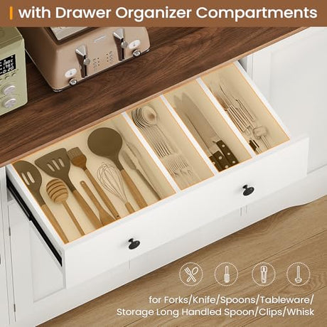 Brinlawb Buffet Cabinet with Storage & Charging Station, 53" Farmhouse Coffee Cabinet with Compartment Drawer, Sideboard Cabinets with Door and Adjustable Shelves for Kitchen, White Brinlawb