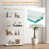 Zevemomo Tempered Glass Display Cabinet with Lights, 4-Tier Curio Cabinet with Glass Doors and Lock, Glass Display Case for Collectibles, for Living Room, Bedroom, Office, White, Double Door Zevemomo