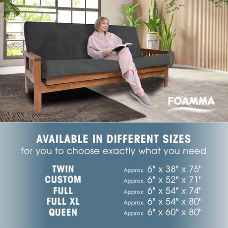 Foamma Memory Foam Futon Mattress, Double-Sided Foldout Couch Futon Mattress, 6" x 60" x 80" Queen Size (Charcoal), Corduroy Fabric - Heavy Duty Sofa Bed, Thick Corded Cushion (Frame NOT Included) Foamma