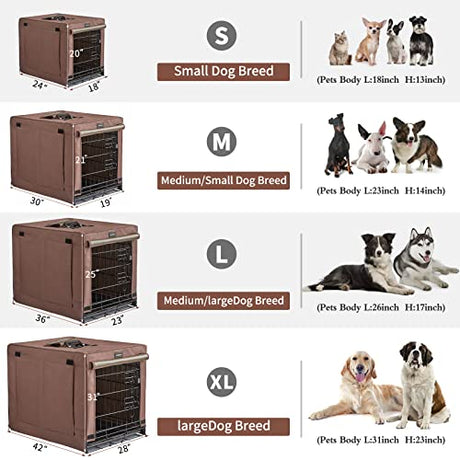 DONORO Dog Crates for Small Size Dogs Indoor Double Door Dog Kennels & Houses for Puppy and Cats, Collapsible Metal Contour Dog Cages (Brown, 24.0" L x 18.0" W x 20.0" H) DONORO