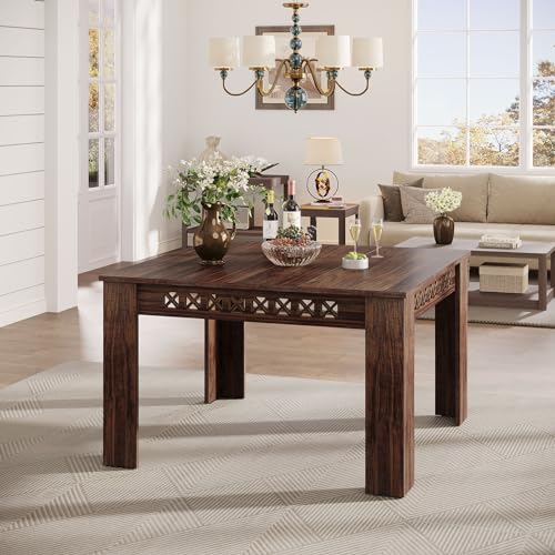 Tribesigns 43" Square Dining Table for 4, 2-4 Person Farmhouse Wood Dining Room Table (Rustic Brown, Heavy Duty Legs) - WoodArtSupply