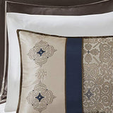 Madison Park Essentials Delaney 24-Piece Room In A Bag Comforter Set-Satin Jacquard All Season Luxury Bedding, Sheets, decorative pillows and Curtains, Valance, Cal King(104"x92"), Medallion Navy Madison Park