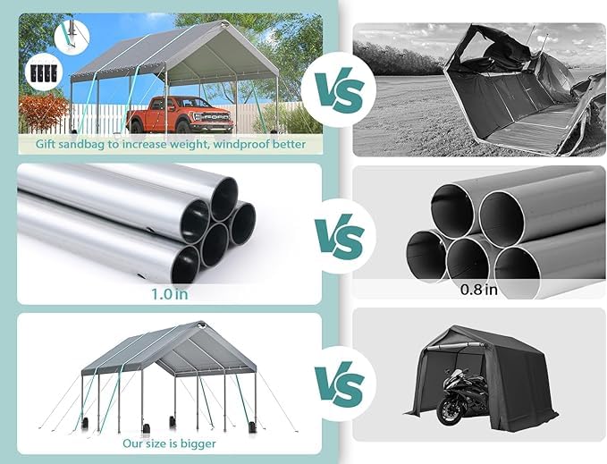 12*20 Heavy Duty Carport Canopy - Extra Large Portable Car Tent Garage with Adjustable Peak Height from 9.5ft to 11ft,Metal Roof &Side Walls for Car, SUV,Boats&Truck Party Tent Shelter Logic Storage WoodArtSupply