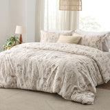 Bedsure Queen Comforter Set - Beige Bed Set, 3 Pieces Cute Floral Bedding, 1 Soft Botanical Flowers Comforter and 2 Pillow Shams Bedsure