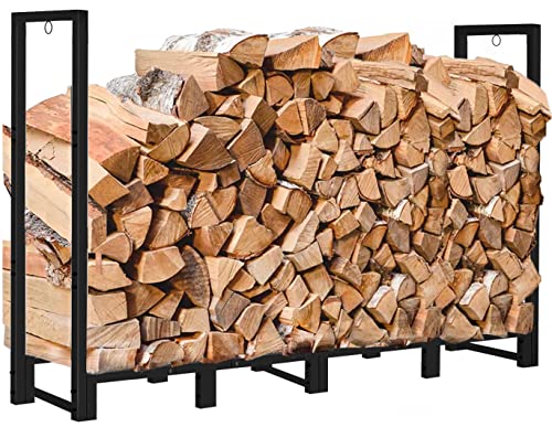 Koutemie 8Ft Outdoor Firewood Rack Holder for Fireplace Wood Storage, Adjustable Fire Log Stacker Stand, Black Koutemie
