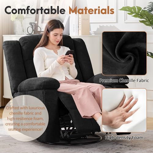 Korser Rocker Recliner Chair for Adults, 360° Swivel Rocker Recliner with Massage and Heating, Nursery Rocking Chairs with Side Pockets, Manual Reclining Chair for Living Room, Bedroom or Nursery