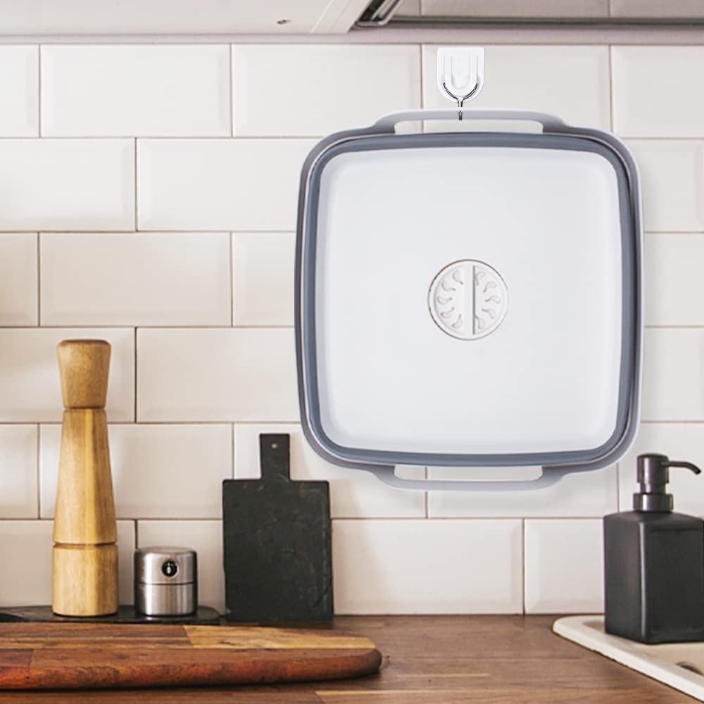 2.4 Gal(9L) Collapsible Dish Basin with Drain Plug, Space Saving Outdoor Multiuse Foldable Sink Tub, Dishpan, Kitchen Storage Tray for Camping, Vegetable Washing, RV (Gray) Goderewild