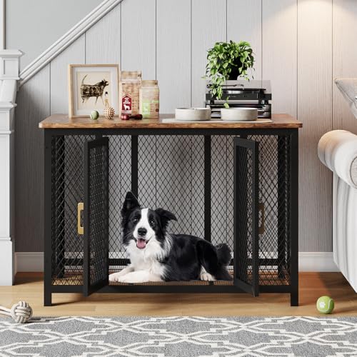 GarveeLife 48 in Large Dog Crate Furniture with Top Access Door, Heavy Duty Dog Crate Wooden Indoor Decorate Pet Cage, Indestructible Pet Dog Cage for Medium to Large Dogs GarveeLife