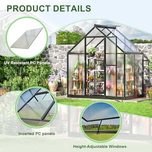 Polar Aurora 4x6 FT Greenhouse, Quick Aluminum Assembly Structure Polycarbonate Greenhouse, Walk-in Greenhouses for Outdoors with Ventilated Windows, Green houses for Outside Backyard Garden Polar Aurora