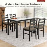 Sophia & William 5 Piece Dining Table Set for 4, Faux Marble Kitchen Table and Chairs Set, Solid Wood Farmhouse Dinner Table Set,Venatino White Marble & Black Sophia & William