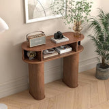 Round Console Table, Mid Century Modern Console Table, Sofa Table, Narrow Entryway Table for Hallway Living Room (Walnut) LUVIOHOME