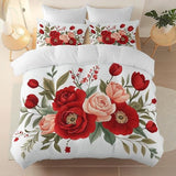 White 3 Piece Duvet Cover Set, 1 Printed Zipper Closure Duvet Cover with 2 Pillow Shams, Ultra Soft Brushed Microfiber Single with Minimalist Floral Retro Generic