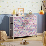 WLIVE 7 Drawer Dresser TV Stand, Entertainment Center, Media Console Table with Metal Frame and Wood Top for TV up to 46 inch, Chest of Drawers for Bedroom, Living Room, Tie-dye Purple Print WLIVE
