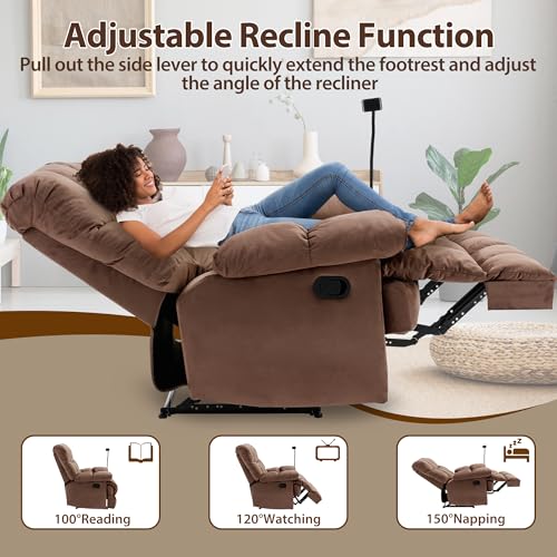 Chizzyseat Manual Adjustable Oversized Recliner Chair with Phone Holder, Extra Large Recliner for Heavy Duty Adults 400lbs, Big Man Recliners for Living Room, Nursery, RV
