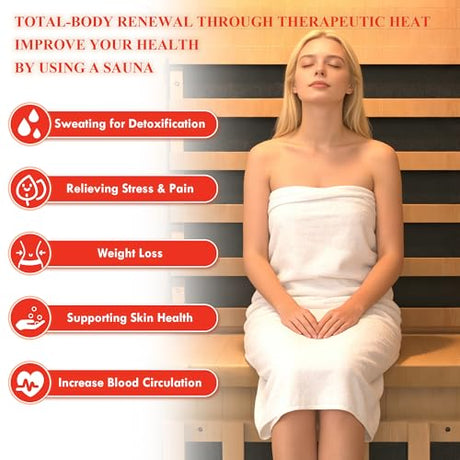 ROCSUMOO Infrared Sauna for 1 Person, Wooden Dry Sauna Room with backrest, 960W/120V Low EMF Indoor Saunas with Control Panel, 7-Color Therapy&Timer, Bluetooth Speakers for Home ROCSUMOO