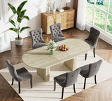 Pvillez Extendable Dining Table Set of 6, Oval Dining Room Table & 6 Gray Velvet Dining Chairs with Wood Leg, 62.99"-78.74" Kitchen Table and Chairs Set, Modern 7 Piece Dining Set Pvillez