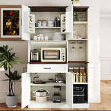 71" Kitchen Pantry Cabinet with Charging Station & LED Light,Freestanding Buffet Storage Cabinets with Adjustable Shelves,Farmhouse Kitchen Hutch with Microwave Stand for Dining Room (White+Brown) Anwick