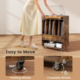 LOKO Record Player Stand On Wheels, Rolling Turntable Stand with 5 Compartments, Drawer & Open Shelf, Vinyl Display Shelf Storage Cabinet for Living Room, Bedroom, Study (Rustic Brown, 21" x 14") LOKO