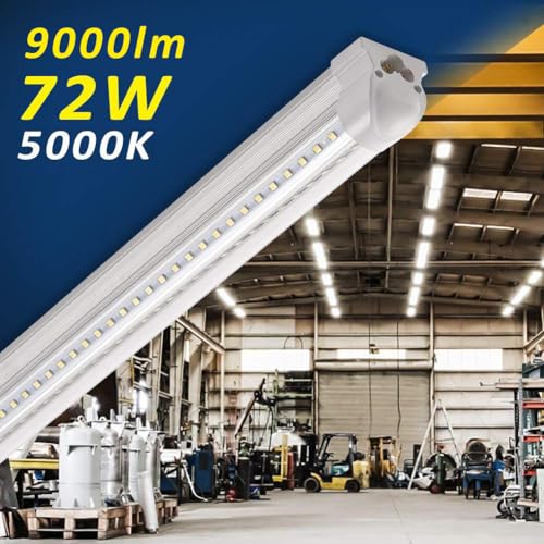 Barrina 8FT LED Shop Light, 72W 9000LM 5000K, Daylight White, V Shape, Clear Cover, T8 Linkable Shop Lights, LED Tube Lights with Plug, 4 Packs - WoodArtSupply