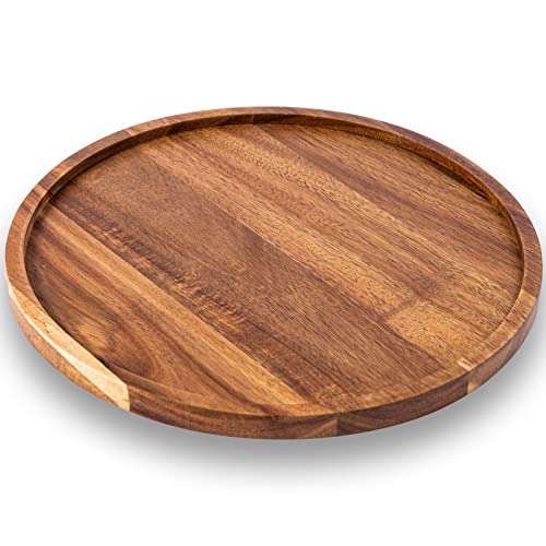 11.5 Inches Candle Holder Tray Home Decor, Round Wood Tray for Coffee Table, Small Wooden Serving Tray, Decorative Trays for Home Decor - WoodArtSupply