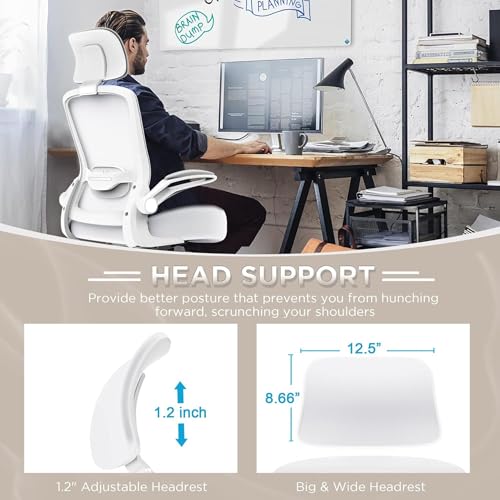 Mimoglad Office Chair, High Back Ergonomic Desk Chair with Adjustable Lumbar Support and Headrest, Swivel Task Chair with flip-up Armrests for Guitar Playing, 5 Years Warranty Mimoglad