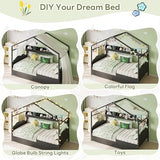 LIKIMIO Twin Bed Frame with 2 Storage Drawers, DIY House Bed with Bookshelf & Curved Headboard & Footboard, Twin Corner Bed Frames for Bedroom, No Box Spring Needed, Black LIKIMIO