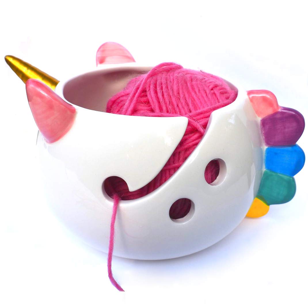 Unicorn Yarn Bowl for Knitting - Cute Ceramic Knitting Bowl Extra Large - Ceramic Yarn Bowl Crochet Accessories Yarn Holder Storage Gift for Knitters Funny Evovee
