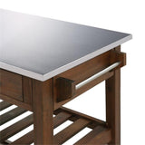 BOWERY HILL Modern Wood/Stainless Steel Kitchen Cart in Chestnut Wire-Brush BOWERY HILL