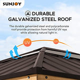 Sunjoy Hardtop Gazebo 11 x 13 ft. Standard Cedar Framed Wood Gazebos with Brown Steel and Polycarbonate Hip Roof for Garden, Backyard Shade, Brown Roof + Natural Wood Frame Sunjoy