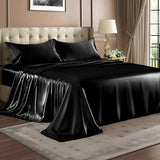 BEDELITE Satin Sheets Queen Size Bed Set, Luxury Soft Black Silky Sheets for Hair and Skin, Similar to Silk Bed Sheets Set 4 Pieces with 1 Deep Pocket Fitted Sheet, 1 Flat Sheet, and 2 Pillowcases BEDELITE