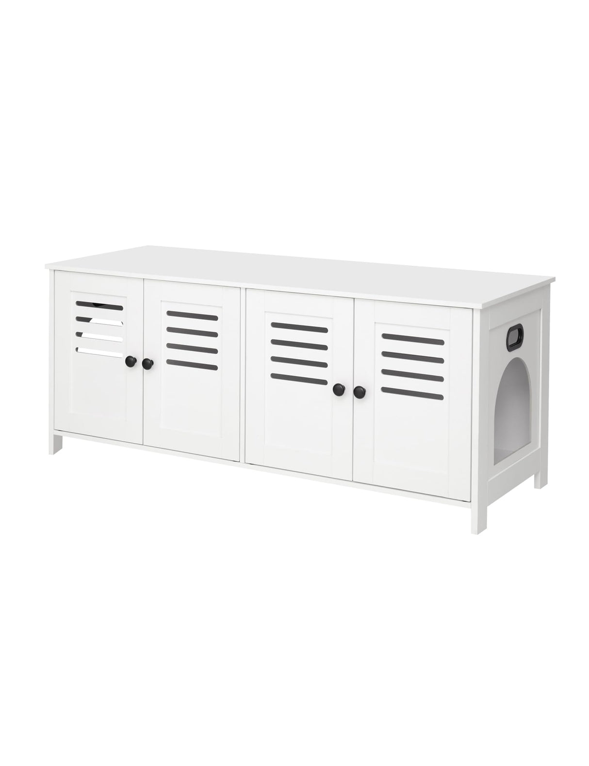 DINZI LVJ Litter Box Enclosure for 2 Cats, Hidden Litter Box Furniture with Double Rooms, Dual Cat Litter House, Front Doors, 47.2" Wooden Hidden Cat Washroom, Side End Table, TV Stand, White DINZI LVJ