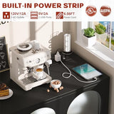 Aheaplus Sideboard Buffet Cabinet with Power Outlet, Kitchen Sideboard Storage Cabinet with LED Light, 4 Doors, Modern Accent Cabinet Coffee Bar Cabinet Console Table for Kitchen Dining Room, Black Aheaplus