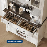 GarveeHome 72 in Tall Kitchen Pantry Cabinet, Kitchen Hutch Bar Cabinet with Microwave Stand, Cupboard with Drawers Glass Doors for Dining Room, White (Antique White, 40" Wide) GarveeHome