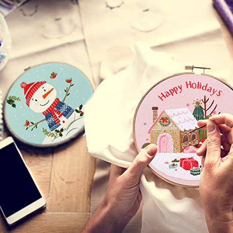 Canlierr 10 Sets Christmas Embroidery Kit with Patterns Instructions Needle Thread Tool Christmas DIY Cross Stitch for Adult Beginner Lover Xmas Holiday Party Supplies(Classic Style) Canlierr