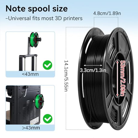 Dynta 3D Printer Filament 250g 53mm Spool - 1.75mm High Precision Regular PLA Compatible with FLASHFORGE, Bambu Lab A1, Creality Ender-3 V3, Black, White, Red, Green, Blue, Purple for Beginners Dynta