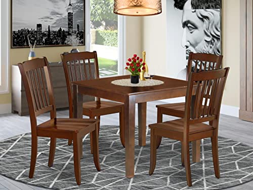 East West Furniture OXDA5-MAH-W Oxford 5 Piece Room Set Includes a Square Wooden Table and 4 Kitchen Dining Chairs, 36x36 Inch - WoodArtSupply