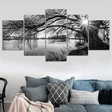 DIY 5D Full Diamond Art Kit,Black and White Tree Lake Surface Sunshine 5 Piece Multi Diamond Art Kits for Adults Paint with Diamonds Kits Diamonds Embroidery by Numbers 17.7x37.4 inch GOJOSOWIN