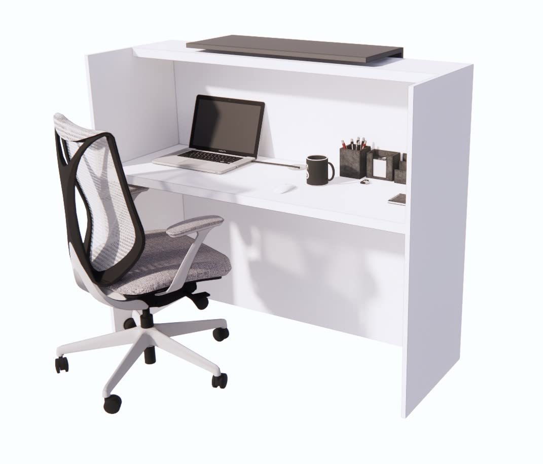 UGOS ICN 53" Modern Reception Desk, Multifunctional Modern Transaction Counter Top, Laminate Desktop, Standing Front Table for Office, Home, School, Salon, Spa - White & Anthracite Gray UGOS
