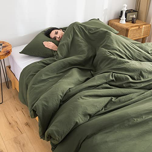 COTTEBED Ultra-Soft Cozy Twin Bedding Comforter Sets Bed, Lightweight All Season Use Warm Fluffy, Made with Washed PolyCotton Microfiber Fabric,1 Comforter 1 Pillow Sham, Twin/Twin XL Dark Olive Green COTTEBED