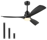 Forrovenco Ceiling Fan with Lights Remote Control, 52 Inch Black Ceiling Fans with 3 Downrods, 3 Blades, Timer, 6 Speed Modern Fan Quiet Reversible DC Motor for Patio Bedroom Outdoor/Indoor Forrovenco