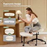 Pinmoco Ergonomic Cross Legged Office Chair Extra Wide for ADHD and Meditation, Kneeling Chair with 360° Swivel Wheels and Reversible Seating, Adjustable Height and Seat Deapth, Teddy Fabric, White Pinmoco